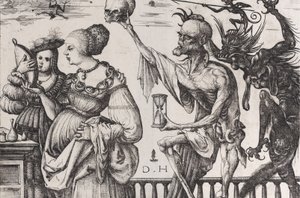 De Dood en de Duivel Verrassen Twee Vrouwen, ca. 1515 door Daniel Hopfer
