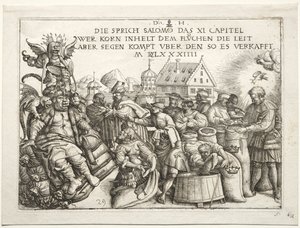 Illustratie bij spreuken XI De graanhamsteraars door Daniel Hopfer