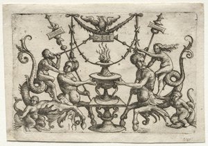 Ornament met sirene en triton