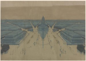 Uitzicht op het voorgestelde Civic Center Plaza en gebouwen, Het plan van Chicago uit 1909