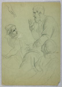 Tekening, Koning en twee vrouwen, Gescheiden, ca. 1845 door Daniel Huntington