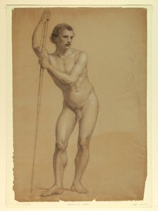 Tekening, Mannelijk naakt staand, twee S, 1866 door Daniel Huntington