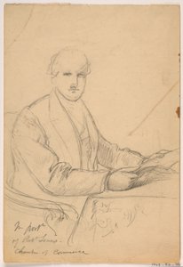 Tekening, Robert Lenox zittend aan een bureau voor het portret van de Kamer van Koophandel, 1865 door Daniel Huntington