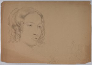 Tekening, Schetsen van vrouwenhoofden, jaren 1840 door Daniel Huntington