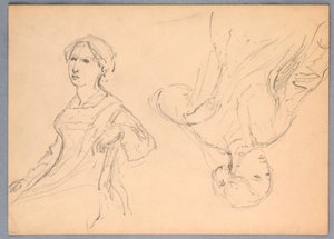 Tekening, Zittende vrouw, twee studies, 1870 door Daniel Huntington