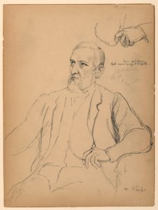 John Jay Phelps zittend, aparte hand- en kettingstudie