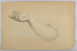 Studie van rechterhand voor "Les van Liefdadigheid" door Daniel Huntington