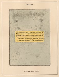 Koperen Plaatinscriptie Thomas Priestly de Oudere en de Jongere uit Hornsey Kerk door Daniel Lysons