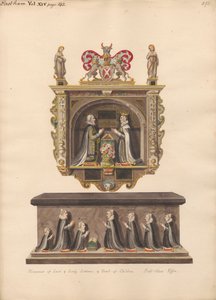 Gedenkteken voor Lord en Lady Latimer en Graf van de kinderen Ralph, Katherin, Ralph, Dorothye, Jane, Margaret en Anne uit East Ham Kerk door Daniel Lysons