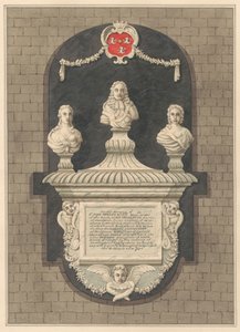 Gedenkteken voor Sir John Benett en zijn vrouwen Elizabeth en Bridget uit de Kerk van Harlington door Daniel Lysons