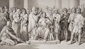 Kroning van Harold II (ca. 1022-66) Koning van de Angelsaksen in 1066, uit 