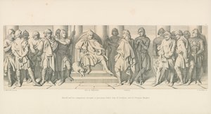 Harold en zijn metgezellen, als gevangenen gebracht voor Guy van Ponthieu en zijn Normandische ridders