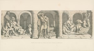 Harold en de Saksen zijn opgesloten in het kasteel van Beaurain, nabij Montreuil door Daniel Maclise