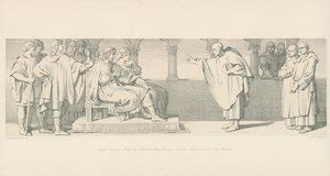Hugues Maigrot, een monnik, heeft audiëntie bij koning Harold om voorwaarden van hertog Willem voor te stellen door Daniel Maclise