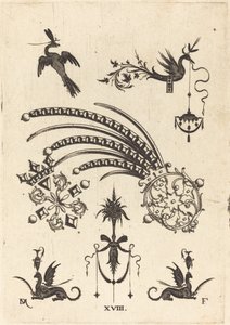 Twee Broches met Vogel en Gevleugelde Slang Boven en Griffioenen met Vazen Onder