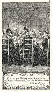Als ik hier rechter was, zou ik oordelen als Salomo tussen de twee moeders (gravure) door Daniel Nikolaus (after) Chodowiecki