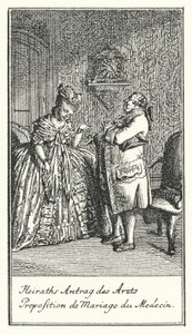 Huwelijksaanzoek van de dokter (gravure) door Daniel Nikolaus (after) Chodowiecki