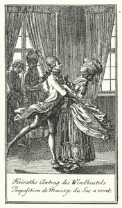 Huwelijksaanzoek van de Windbuil (gravure) door Daniel Nikolaus (after) Chodowiecki
