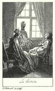 Lezen (gravure) door Daniel Nikolaus (after) Chodowiecki