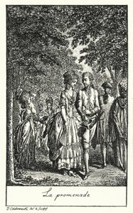 Wandelen (gravure) door Daniel Nikolaus (after) Chodowiecki