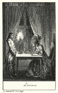 Schrijven (gravure) door Daniel Nikolaus (after) Chodowiecki