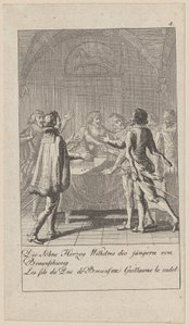 Blad 4 uit de reeks “Middeleeuwse en moderne geschiedenis” door Daniel Nikolaus Chodowiecki