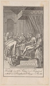 Blad 7 uit "Voorstellingen uit de moderne geschiedenis" door Daniel Nikolaus Chodowiecki