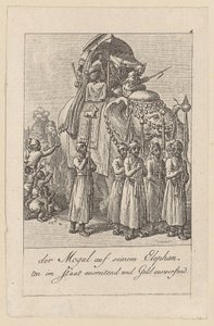 Mogol op zijn olifant, blad 4 van de reeks „Oost-Indische gebruiken“ door Daniel Nikolaus Chodowiecki