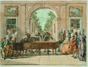 Het concert, gekleurde gravure uit BasedowsElementarwerk ... (gravure)