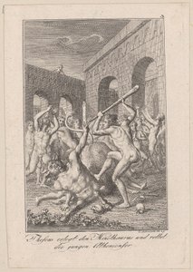 Theseus doodt de Minotaurus en redt de jonge Atheners, blad 3 bij Beckers "Theseus" door Daniel Nikolaus Chodowiecki