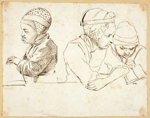 Drie kinderen (recto); Schetsen van hoofd, ogen, lippen en bloemen (verso) door Daniel Nikolaus Chodowiecki