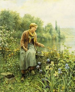 Vissen op een lentedag door Daniel Ridgway Knight