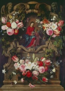 Bloemenkrans met Madonna en kind