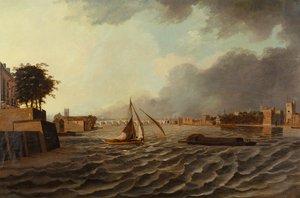 Een uitzicht op de Theems met Westminster Bridge en Lambeth Palace