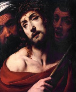 De bespotting van Christus Gezicht van de lijdende Christus met doornen. Schilderij door Daniele Crespi (1598-1630) 17e eeuw Basilica San Giovanni, Busto Arsizio Italië