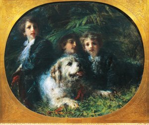 De Troubetzkoy-jongens met een hond, door Daniele Ranzoni