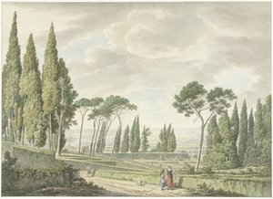 Gezicht over terrassen in de Villa d