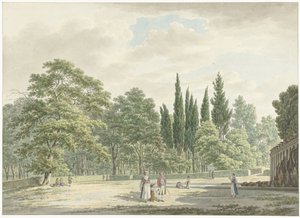 Wandelaars op een terras van de Villa Conti te Frascati