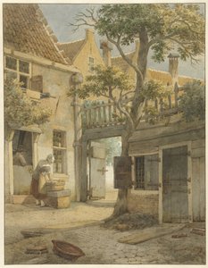 Binnenplaats van een hofje te Amsterdam door Daniël Kerkhoff