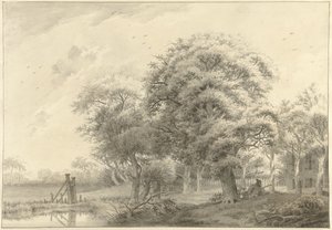 Landschap met op de achtergrond een in neoclassicistische stijl gebouwde buitenplaats