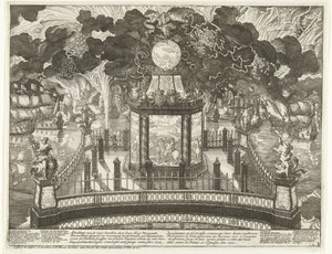 Vuurwerk op de Hofvijver ter viering van de overwinning bij Vigo, 1702 door Daniël Marot (I)