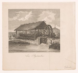 Rijstmolen door een waterrad aangedreven