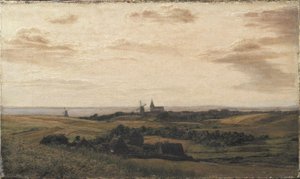 Een uitzicht richting Assens in Funen. In de verte de kust van Sleeswijk door Dankvart Dreyer