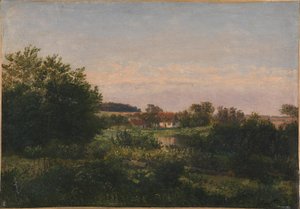 Landschap met een Huisje naast een Vijver door Dankvart Dreyer