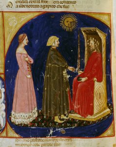 Dante en Beatrice ontmoeten Justinianus, scène uit Paradijs, Canto VI, uit De Goddelijke Komedie door Dante Alighieri