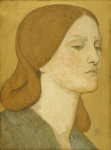 Hoofd van een meisje in een groene jurk (Elizabeth Siddal), 1850-65