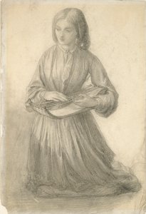Elizabeth Siddal speelt een snaarinstrument, ca. 1852