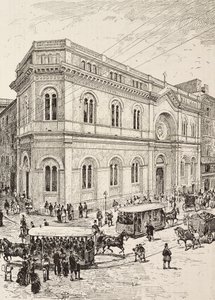 Evangelische kerk aan de Via Nazionale, Rome, Italië, gravure naar tekening van Dante Paolocci, uit L