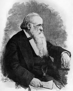 Portret van Agostino Depretis, Italiaanse staatsman, tekening door Dante Paolocci, gravure uit L