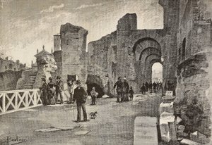 Openbare wandelweg (Summa Nova Via) in Palazzo dei Cesari, Rome, Italië, gravure naar tekening van Dante Paolocci, uit L